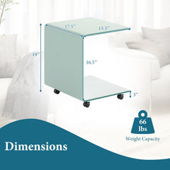 C-Shaped End Table Modern Tempered Glass Side Table with Shelf