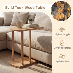 Narrow 2-Tier C-shaped Teak Wood Side Table with Thickened Top and Sturdy Base