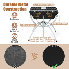3-in-1 Camping Campfire Grill with Stainless Steel Grills Carrying Bag & Gloves-Silver