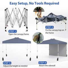 10 X 10 FT Pop up Canopy Tent with 1 Sidewall and Wheeled Bag-Gray