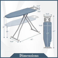 57" x 16.5" Carbon Steel Ironing Table with Iron Rest and 7-Level Height-Blue