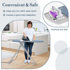 57" x 16.5" Carbon Steel Ironing Table with Iron Rest and 7-Level Height-Blue