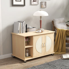 Cat Litter Box Enclosure with Sisal Scratching Doors and Adjustable Metal Feet-Natural