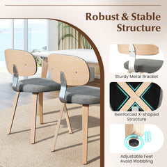 Chenille Fabric Upholstered Wooden Kitchen Chairs Set of 2