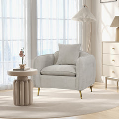 Chenille Velvet Accent Chair with Storage Pockets-White