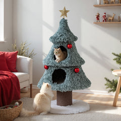 Christmas Cat Tree for Indoor Cats 48.5 inch Cute Cat Tower with 2 Large Condos Scratching Post-Green
