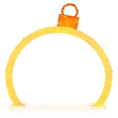 10.5 Feet Christmas Pre-Lit Arch with Gold Ornament Cap and 300 Warm White LED Lights