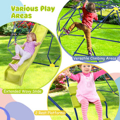 13.3 FT Climbing Dome Geometric Dome Climber with Extended Wavy Slide and 2 Rest Platforms-Multicolor