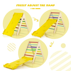 3-in-1 Wooden Climbing Triangle Set Triangle Climber with Ramp-Multicolor