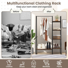 Clothes Rack Freestanding Storage Tower with Hanging Bar-Black