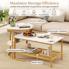 Coffee Table 2-Tier Rectangle Coffee Table and Side End Table with Storage Shelves
