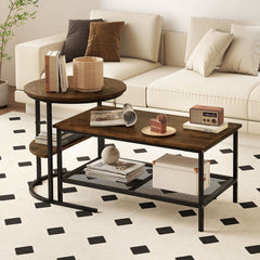 Coffee Table 2-Tier Rectangle Coffee Table and Side End Table with Storage Shelves
