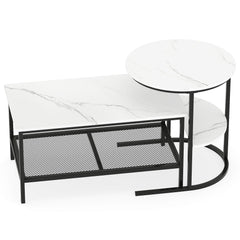 Coffee Table 2-Tier Rectangle Coffee Table and Side End Table with Storage Shelves