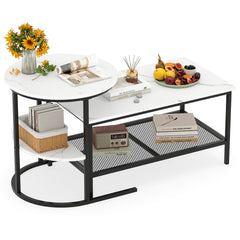 Coffee Table 2-Tier Rectangle Coffee Table and Side End Table with Storage Shelves
