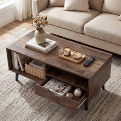 Coffee Table with Storage Rustic Rectangle Center Table