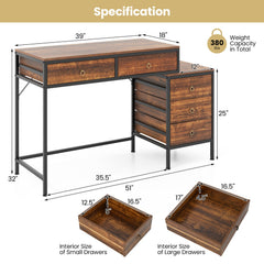 Computer Desk with 5 Drawers Home Office Desk with Side File Cabinet