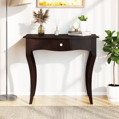 Console Table with Drawer and Solid Wood Frame-Espresso