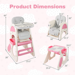 Convertible Baby High Chair with Double-layer Tray and Adjustable Backrest