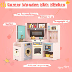 Corner Kitchen Toys with Lights and Sounds with Pull-out Trash Can and Stoves