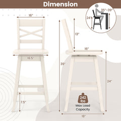 Swivel 24-Inch Counter Height Stool Set of 2 with Inclined Backrest