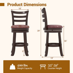 Counter Height Swivel Barstools Set of 2 with Faux Leather Seat and Wrap-around Footrest