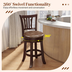 Counter Height Swivel Bar Stools Set of 2 with Back and Solid Rubber Frame