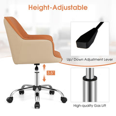 PU Covered Office Chair with Adjustable Height and Sponge Padded Cushion-Brown