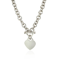 Sterling Silver Rolo Chain with a Heart Toggle Charm and Rhodium Plating