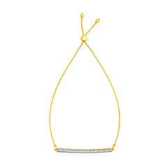 14k Yellow Gold Adjustable Bracelet with Textured Bar and Diamonds