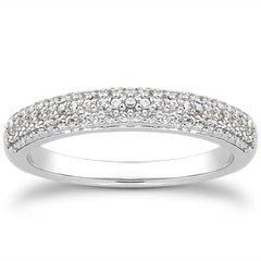 14k White Gold Triple Multi-Row Micro- Pave Diamond Wedding Ring Band
