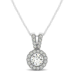 Round Pendant with Split Bail and Diamond Halo in 14k White Gold (3/4 cttw)