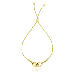 14k Yellow Gold Entwined Rings Adjustable Lariat Style Bracelet