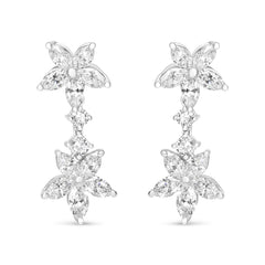 18k White Gold 6.0 Cttw Marquise Diamond Floral Dangle Drop Earrings (E-F Color, VS1-VS2 Clarity)