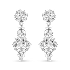 18K White Gold 9 1/2 Cttw Diamond Cluster Drop Dangle Clip-On Earrings (F-G Color, VS1-VS2 Clarity)