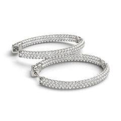 14k White Gold Diamond Hoop Double Sided Three Row Earrings (2 cttw)