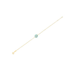 14k Yellow Gold Blue Evil Eye Bracelet (1.00 mm)