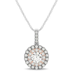 Round Shape Halo Diamond Pendant in 14k White and Rose Gold (1/2 cttw)