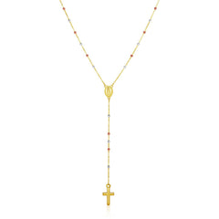 14k Tri Color Gold Lariat Rosary Necklace