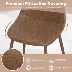 Dining Chair Set of 4 Faux PU Leather Upholstered Kitchen Chairs with Metal Legs-Brown
