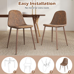 Dining Chair Set of 4 Faux PU Leather Upholstered Kitchen Chairs with Metal Legs-Brown