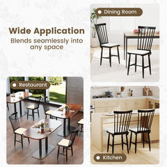 Dining Chairs Set of 2 Farmhouse Solid Rubber Wood Windsor Chairs with Removable Seat Cushions-Black
