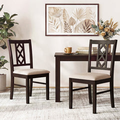 Dining Room Chairs Set of 2 Rubber Wood Dining Chairs with Hollowed Backrest-Brown