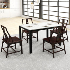 45 Inch Rectangular Mid Century Dining Table with Faux Marble Tabletop for 4 People-Black & White