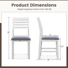 Wooden Dining Chair Set of 2 with Rubber Wood Frame and Padded Cushion-White