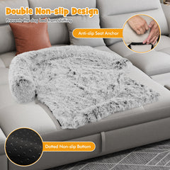 White Plush Calming Dog Couch Bed with Anti-Slip Bottom-M