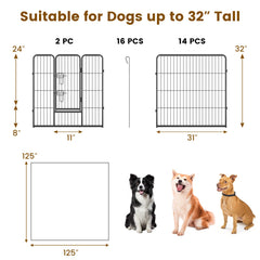 16 Panel 24/32/40 Inches Height Dog Playpen with Lock and Large Door-32 inches