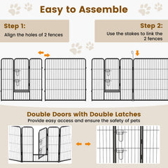 16 Panel 24/32/40 Inches Height Dog Playpen with Lock and Large Door-32 inches