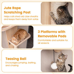 Door Hanging Cat Climber 4-level Height Adjustable with Plush Bed