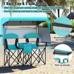 Double Beach Chair with Adjustable Canopy and 3 -Side Shading Curtains