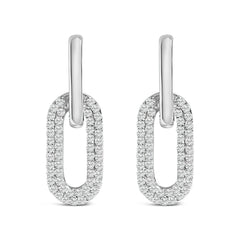 10K White Gold 1/2 Cttw Lab Grown Diamond Dangling Paperclip Drop Earrings